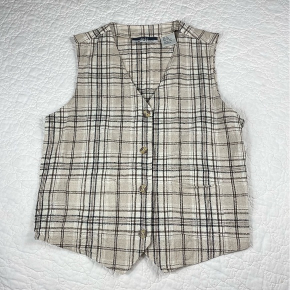 🔥Silk Exchange Classic Plaided Sleeveless Vest Cropped Top Women Size M - Picture 5 of 11